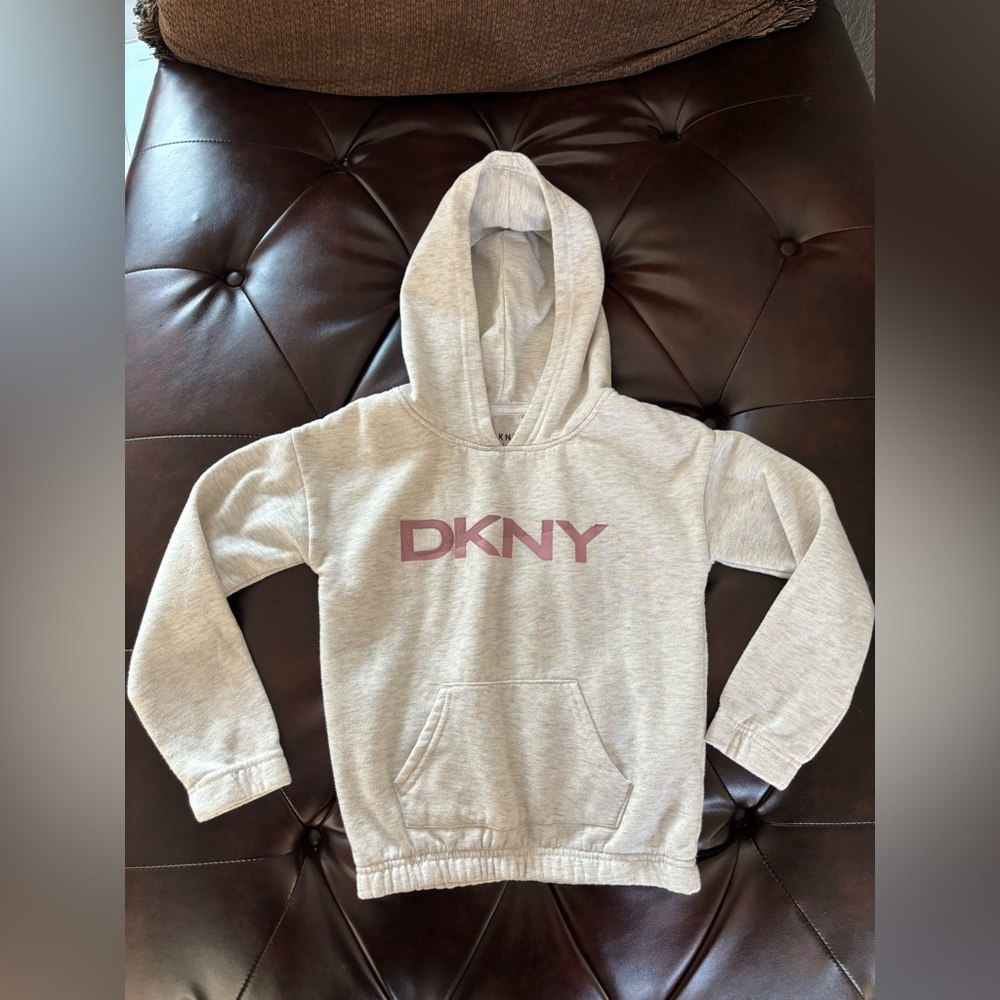 DKNY Kids Light Gray Hoodie with Maroon Logo - Picture 6 of 7